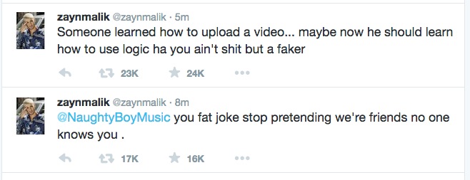 Tweets from Zayn to Naughty Boy.