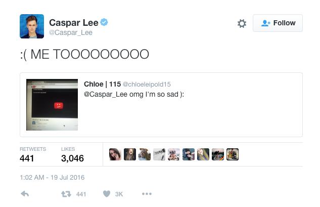 Caspar Lee YouTube Tweet