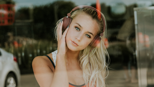 Girl with headphones on 