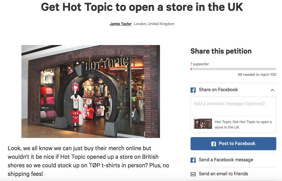 hot topic petition