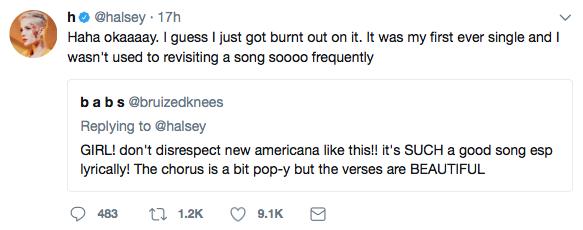 Halsey New Americana Worst Song Tweet