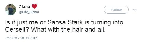 Sansa Stark hair tweet 