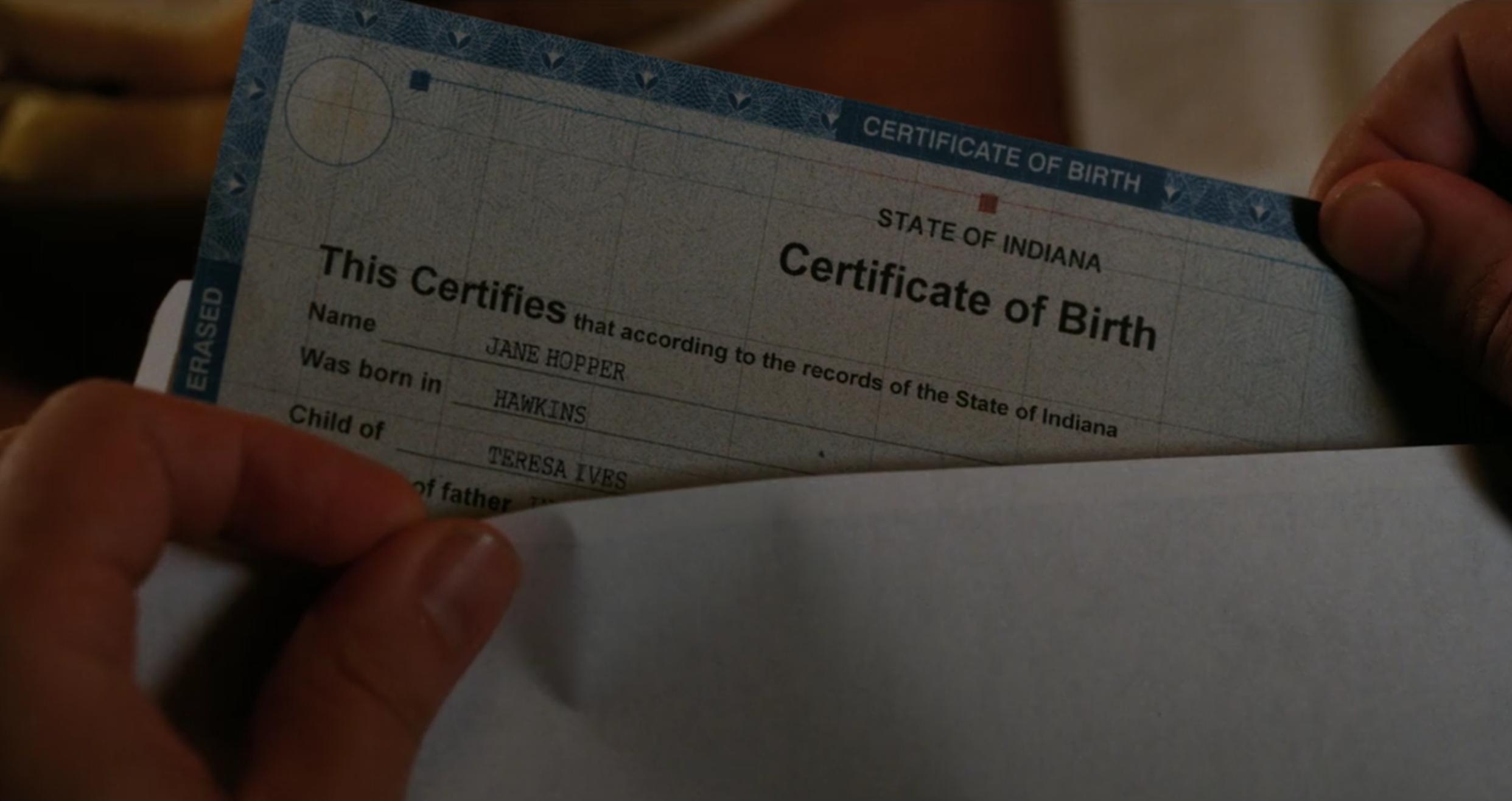 Stranger Things Eleven Birth Certificate